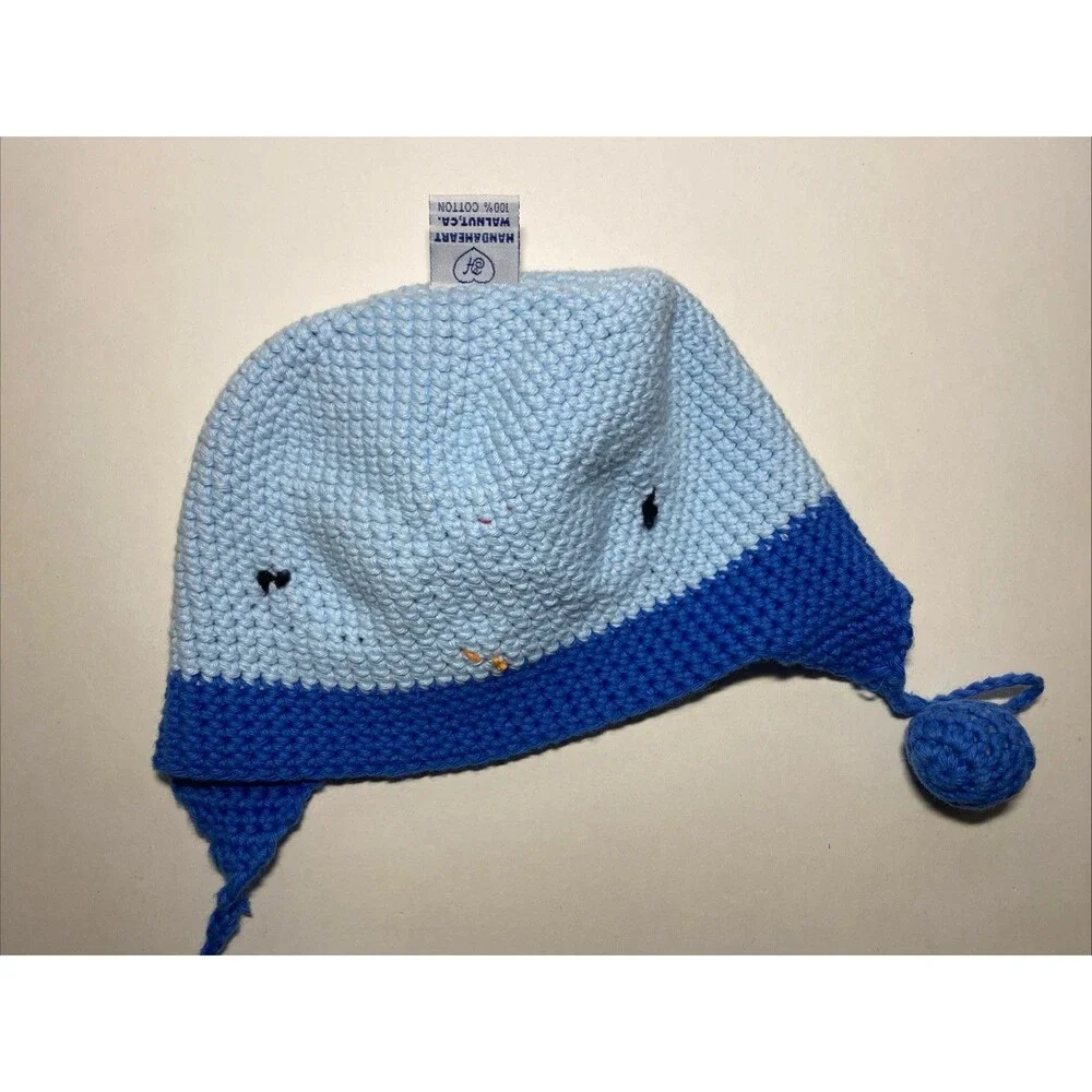 Hand & Heart Angry Birds Blue Bird Crochet Beanie Hat 100% Cotton Earflap‎ Cute